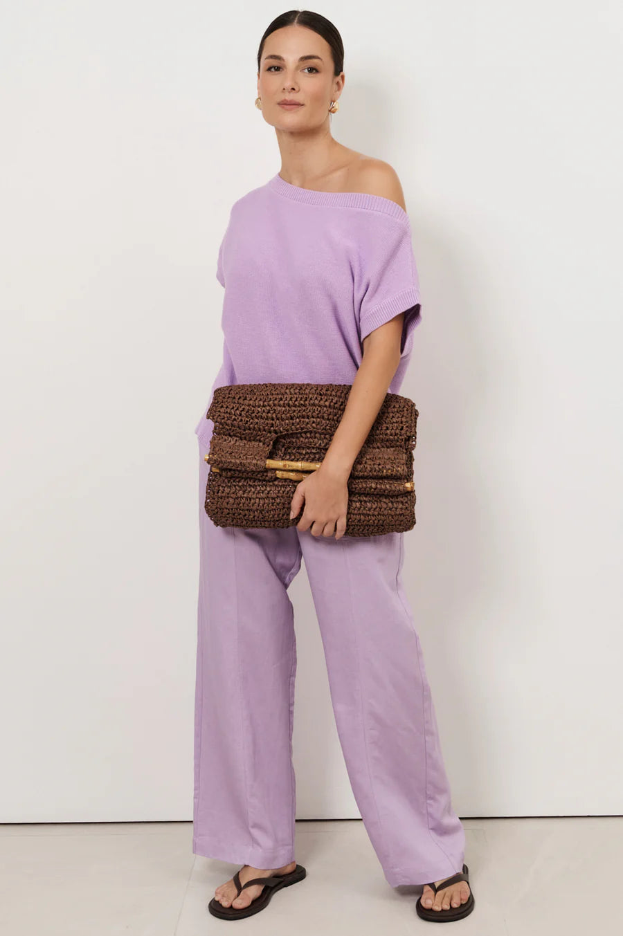 Terrie Angled Neckline Cotton Knit Top - Lilac