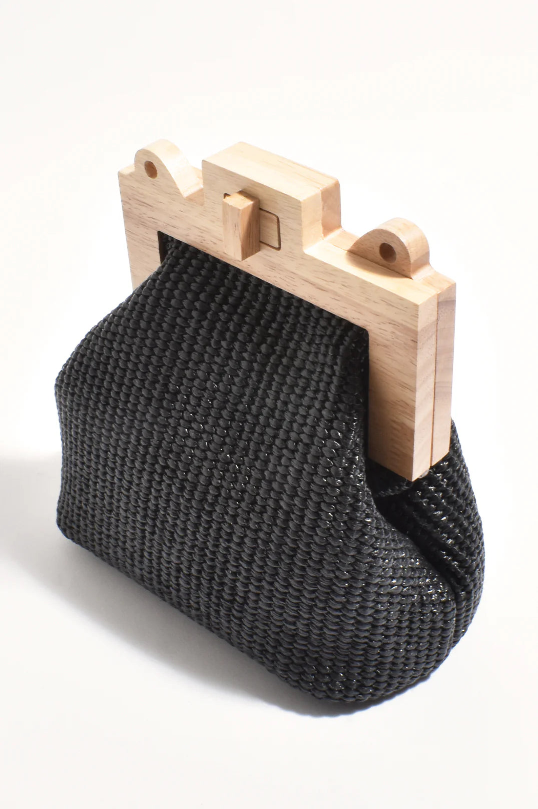 Abby Timber Frame Woven Mini Bag - Black