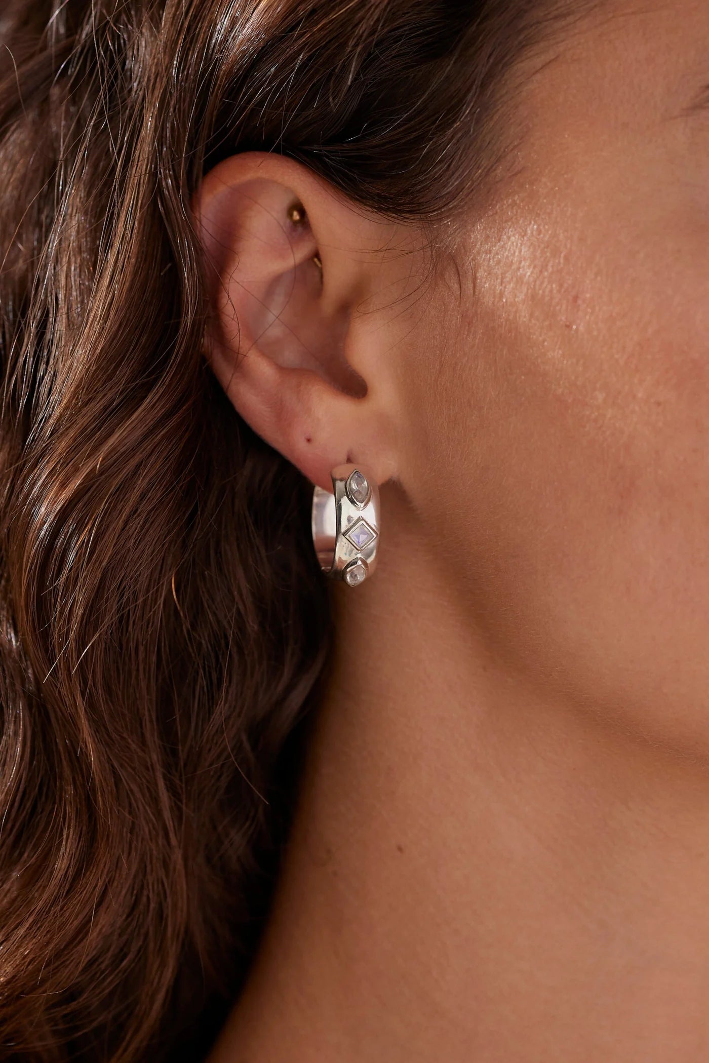 Coronet Moonstone Silver Hoops