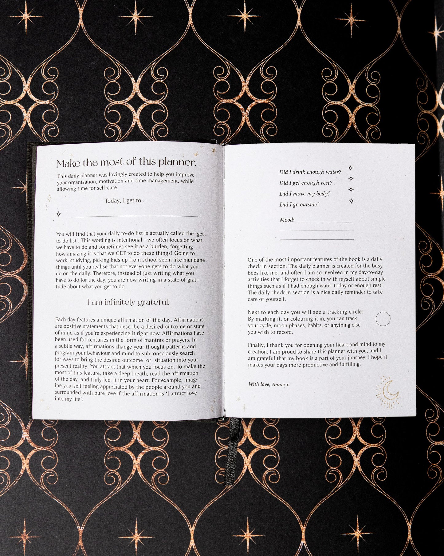 Dreamy Moons Daily Planner 2026 - Black and Gold