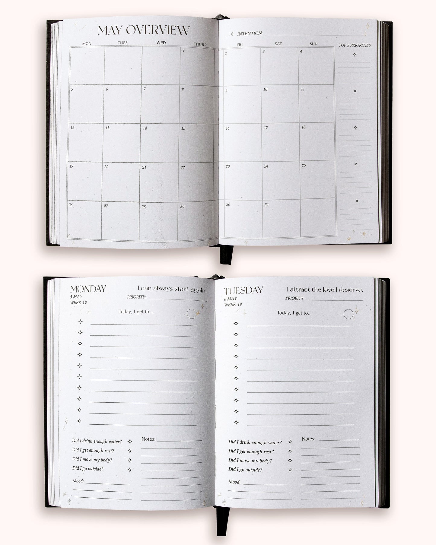 Dreamy Moons Daily Planner 2026 - Black and Gold