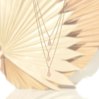 Rose Quartz Droplet Gold 14" Choker - Botanical H2o