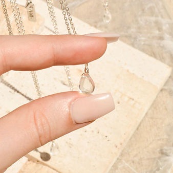 Rose Quartz Droplet Gold 14" Choker - Botanical H2o