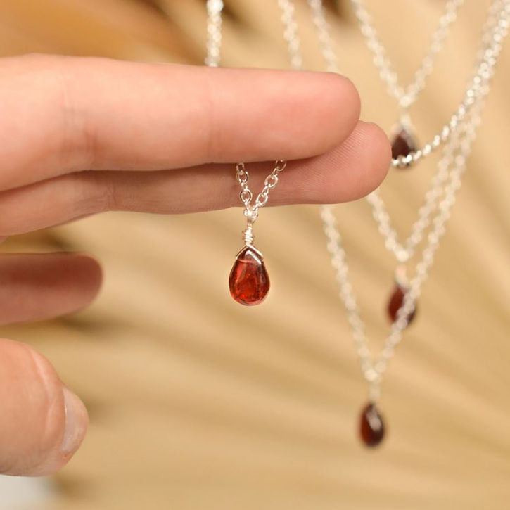 Garnet Droplet Silver 14" Choker - Botanical H2o