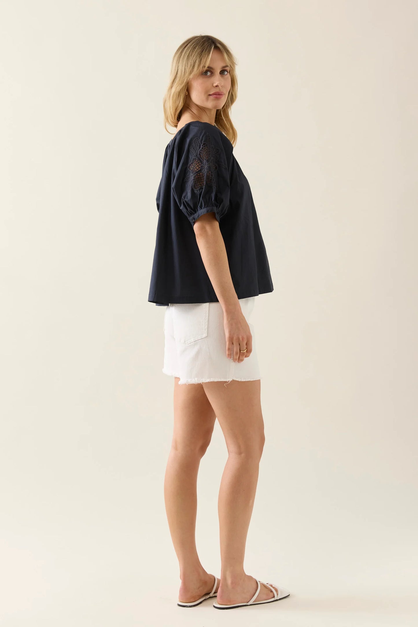 Nilsa Button Top - Navy