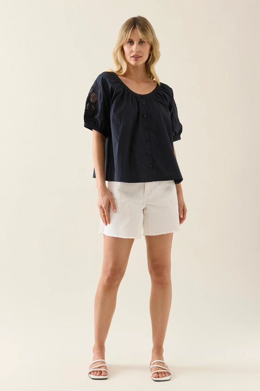 Nilsa Button Top - Navy