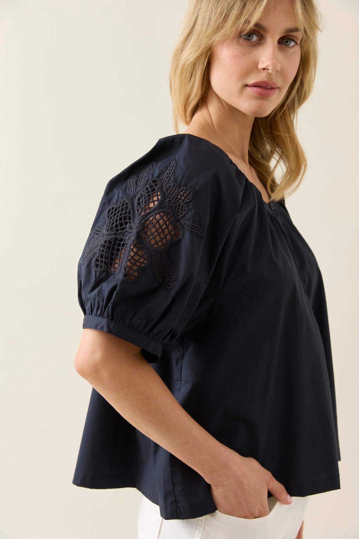 Nilsa Button Top - Navy