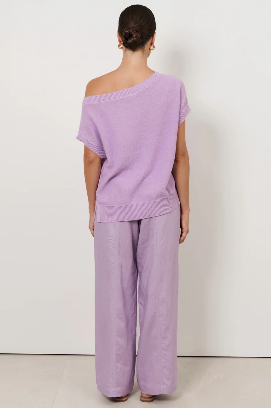 Terrie Angled Neckline Cotton Knit Top - Lilac