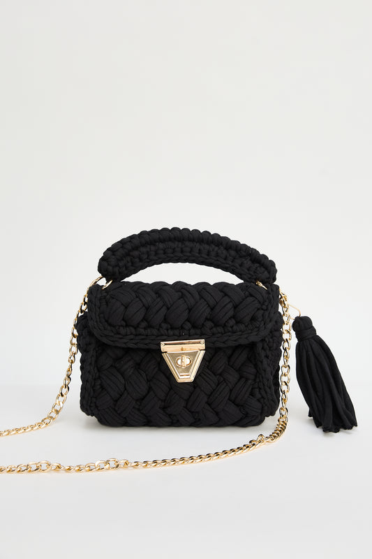 Ballina Bag - Black Cotton and Gold Detail
