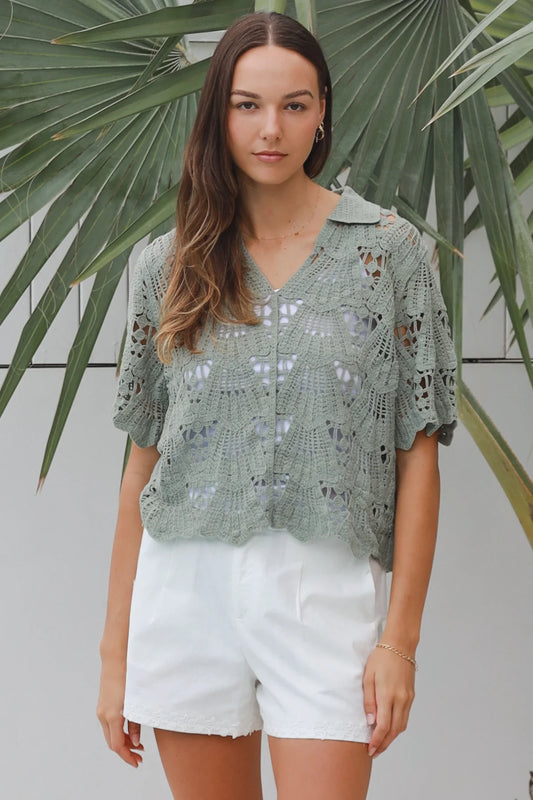Evie Crochet Knit - Sage