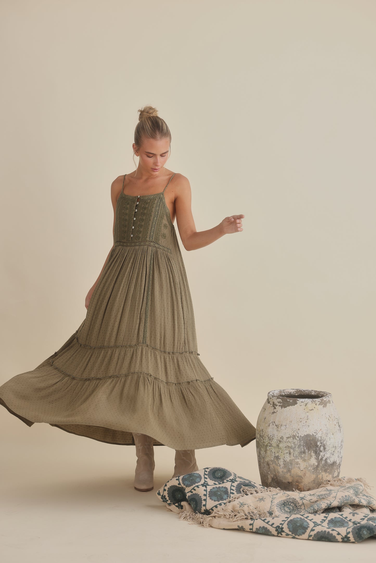 Inhale Dress - Olive Dobby