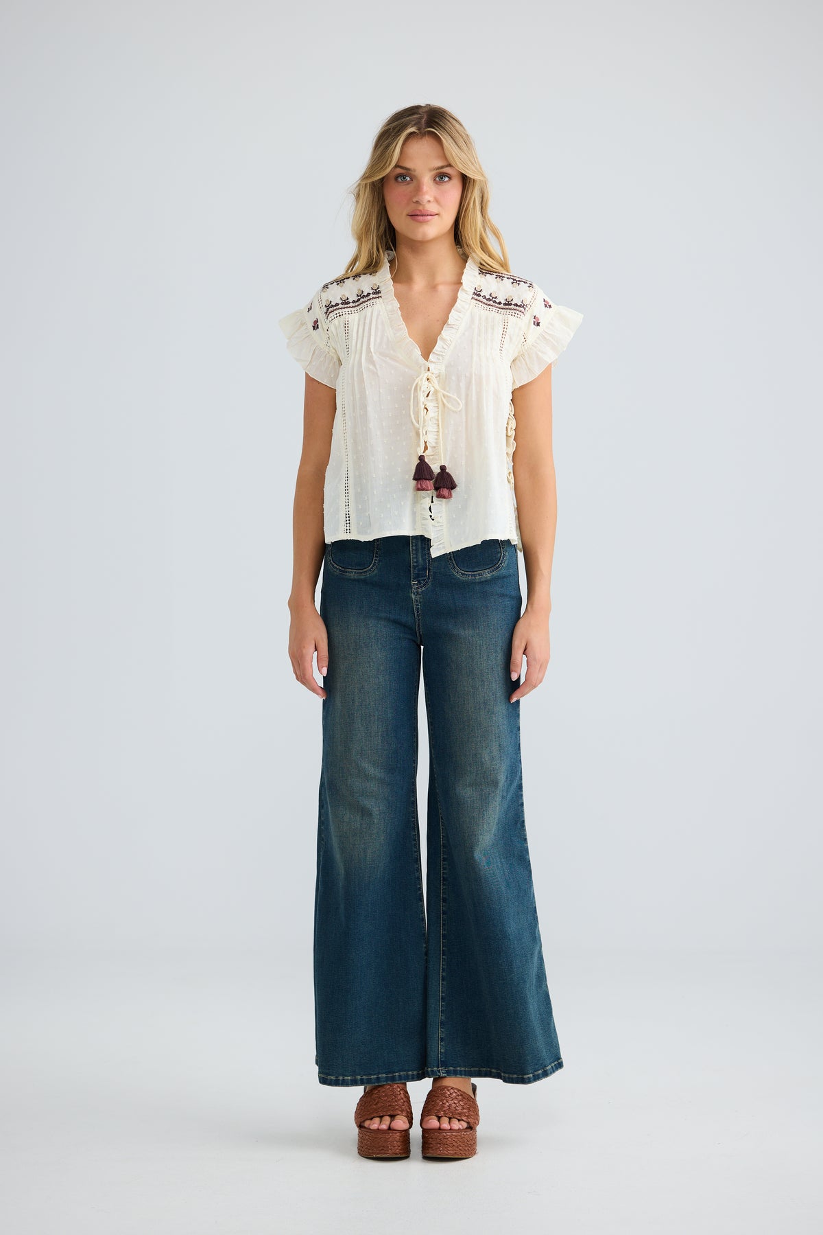 Saskia Tie Top in Natural Dobby