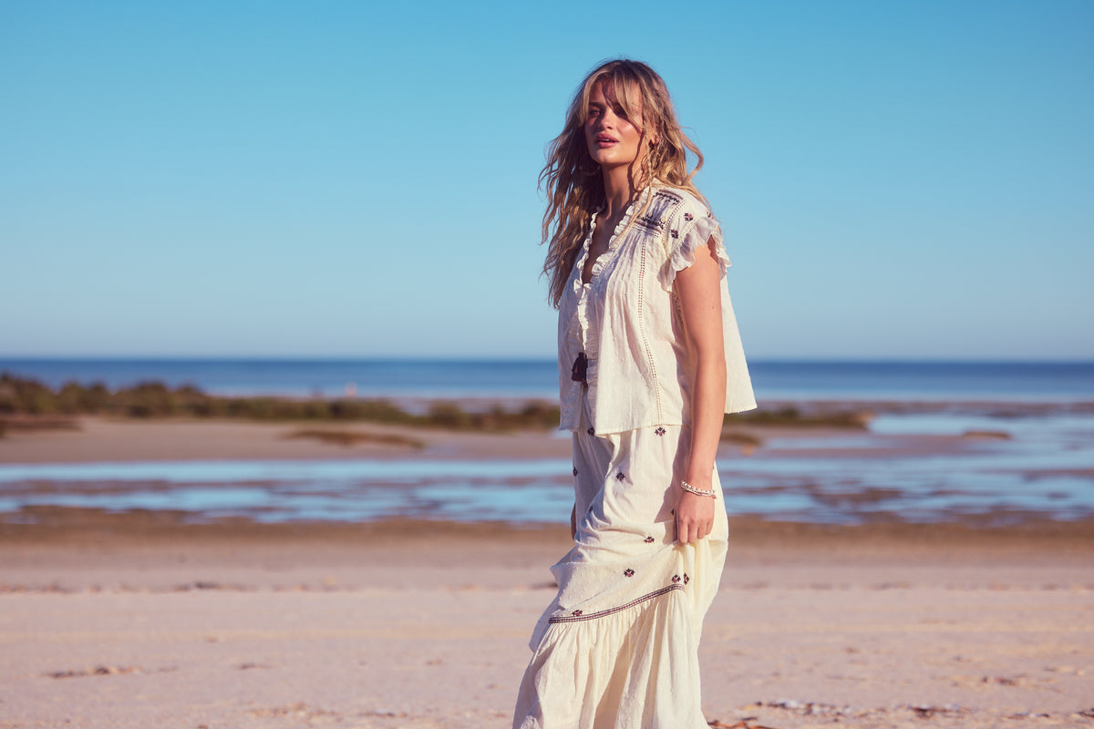 Saskia Tie Top in Natural Dobby
