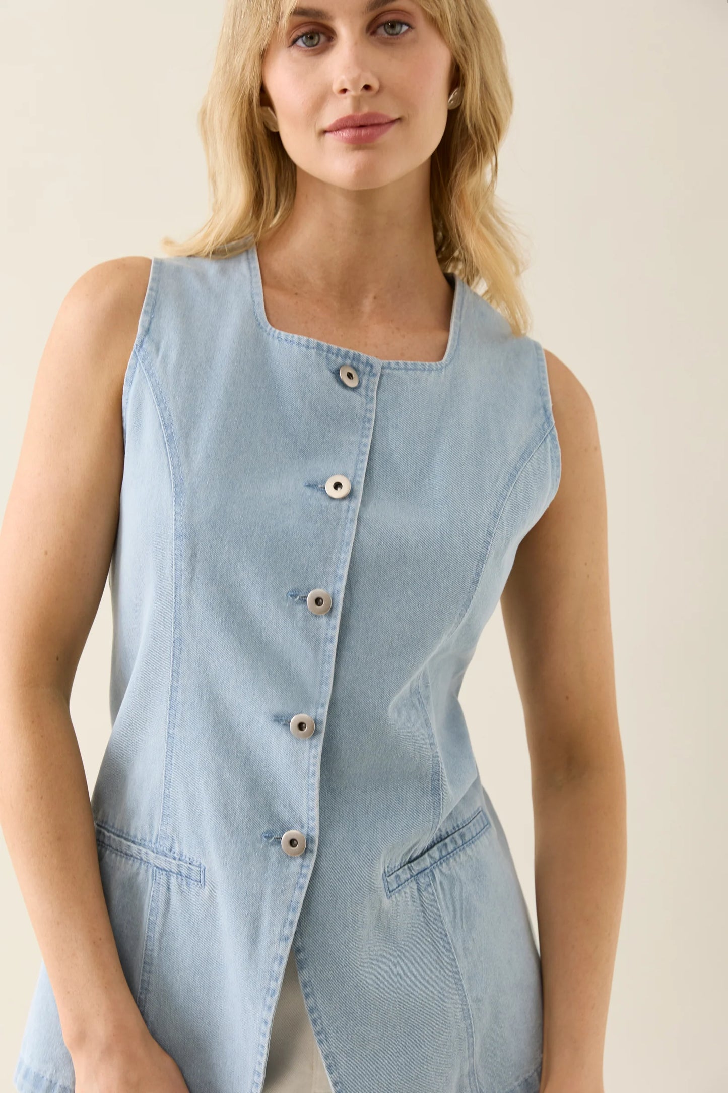 Sofie Denim Vest - Sky