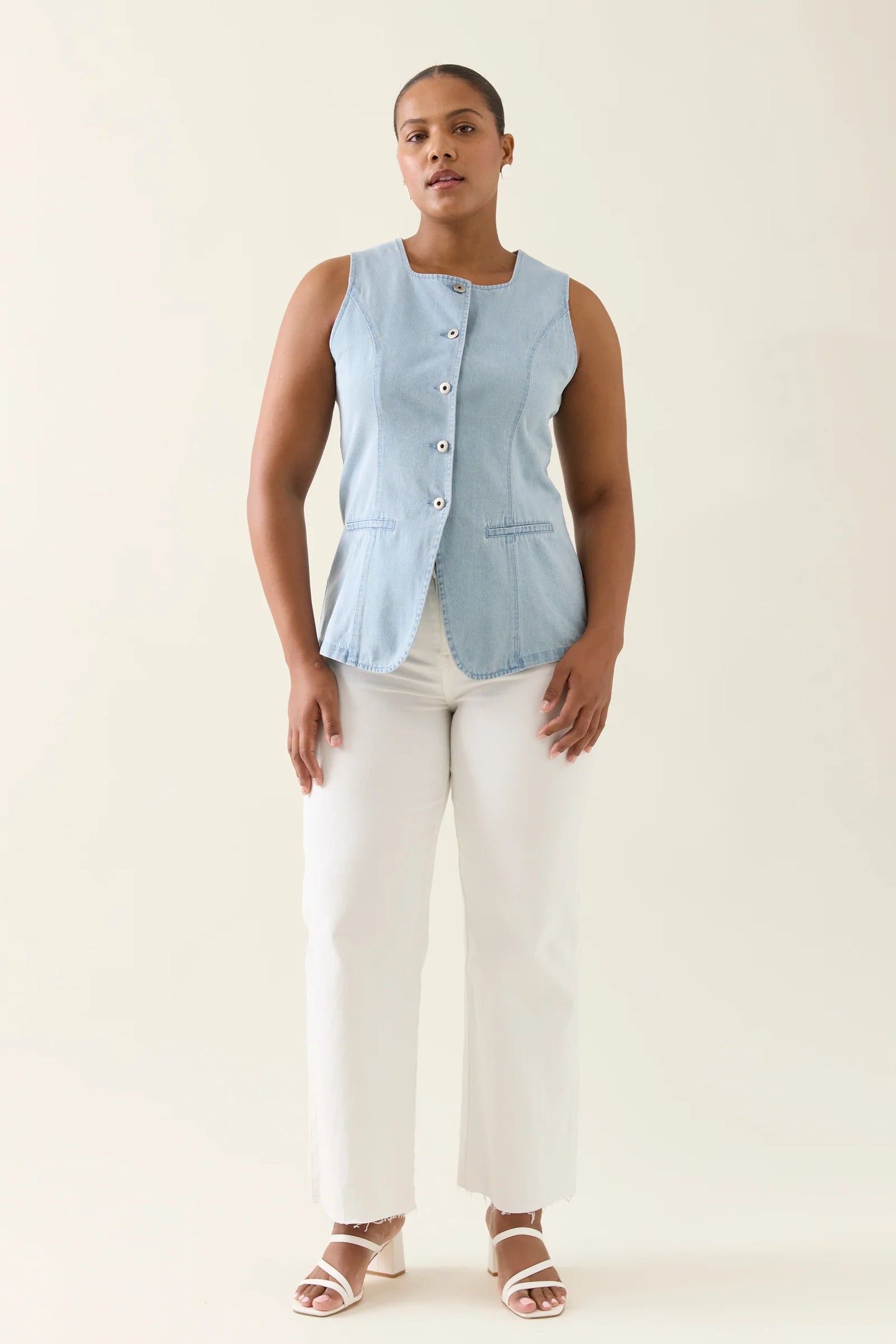 Sofie Denim Vest - Sky