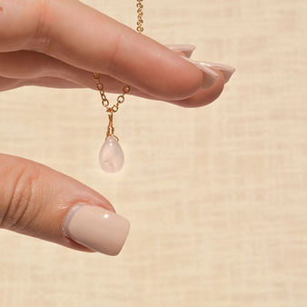 Rose Quartz Droplet Gold 14" Choker - Botanical H2o