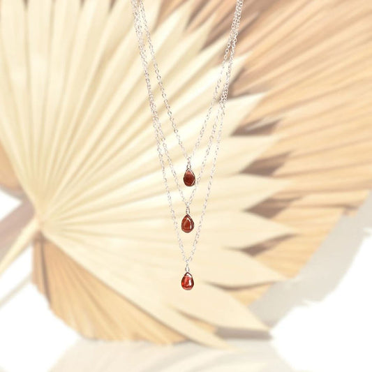 Garnet Droplet Silver 14" Choker - Botanical H2o