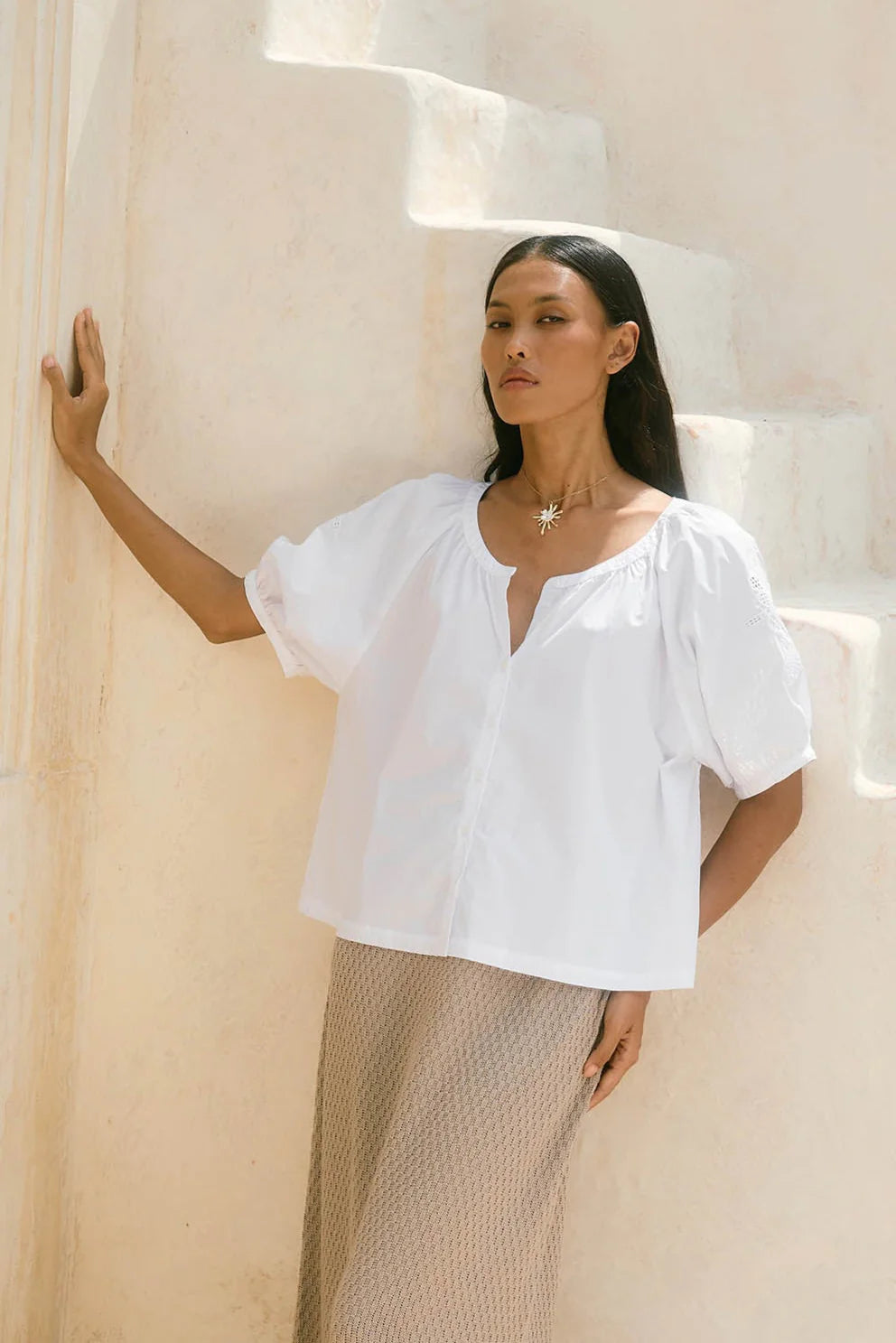 Nilsa Button Top - White